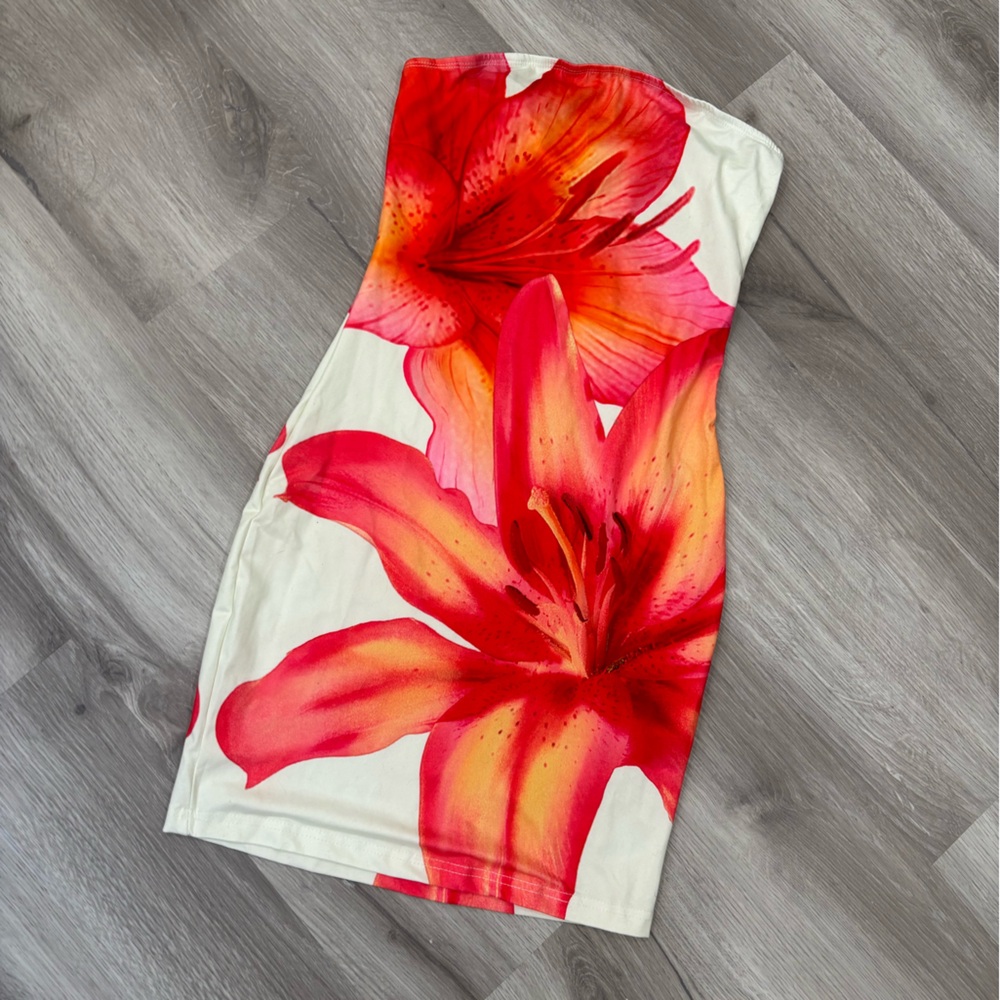 Floral Print Dress with Red and Orange Flowers